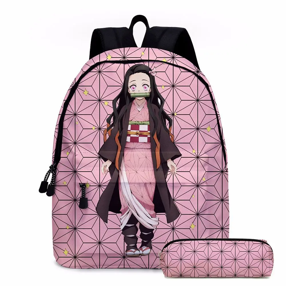 

Школьные ранцы для мальчиков и девочек, рюкзаки из 2 предметов с японским аниме рассекающим демонов, чехол-карандаш для подростков и студентов, милый мультяшный наружный рюкзак