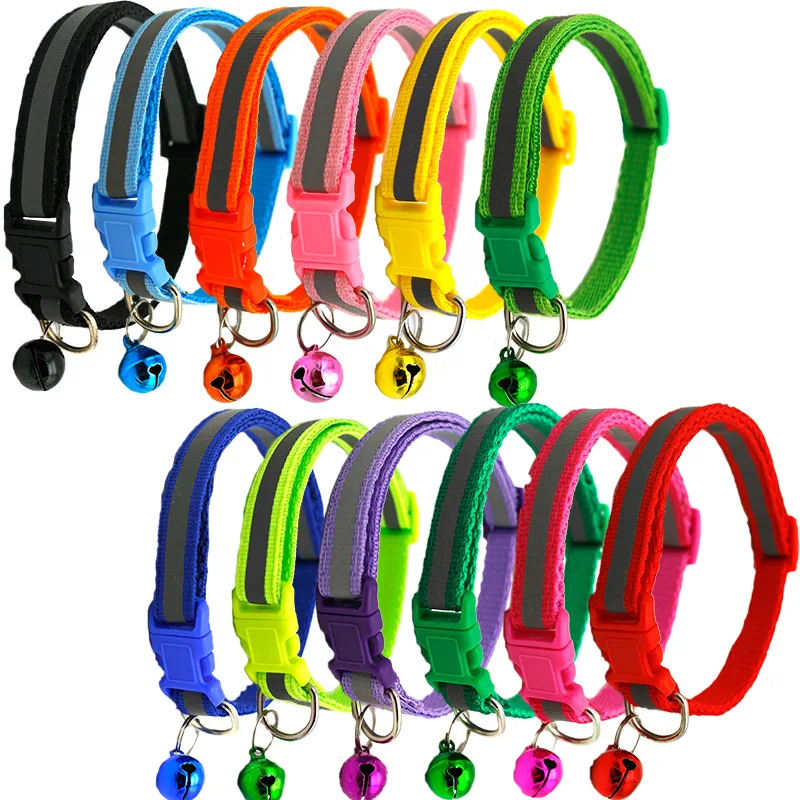 

Reflective Dog Collar Nylon Safety Breakaway Quick-release Luminous Collar with Bell Puppy Small Dog Kitten Cat Dog Accessories