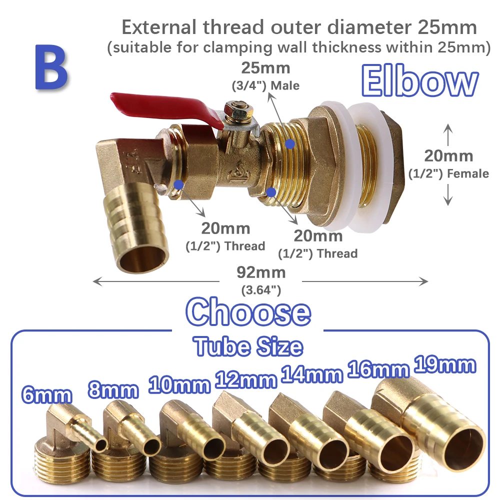 Латунный шаровой клапан MUCIAKIE для шланга 6-19 мм