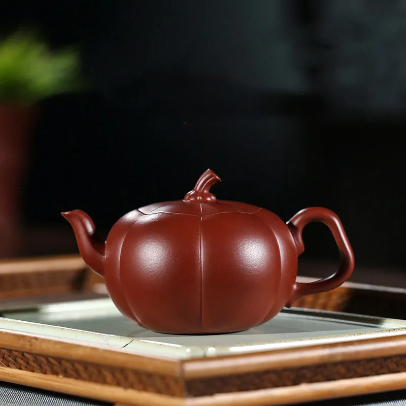 

100% ручная работа, Китайский Исин, Фиолетовый Глиняный чайный горшок с рисунком тыквы, стандартный чайный набор, домашний зеленый чайник, 200 мл, фиолетовый песок, чайный горшок