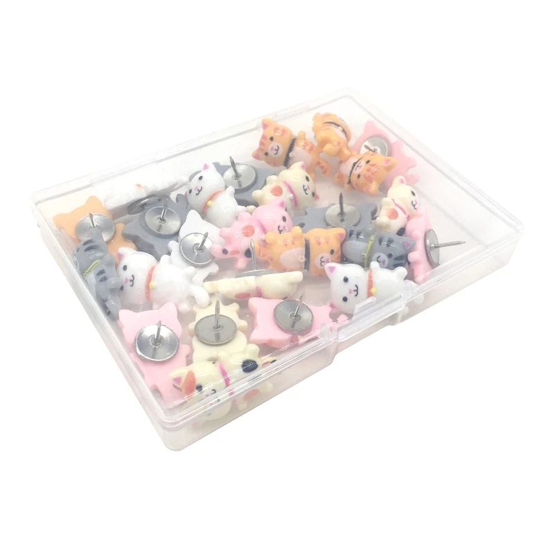 

B36C 30 Pcs Pushpins Cute Cartoon for Cat Push Pins Thumb Tacks Resin for Head Steel Drawing Pins for Corkboard Bulletin Boar