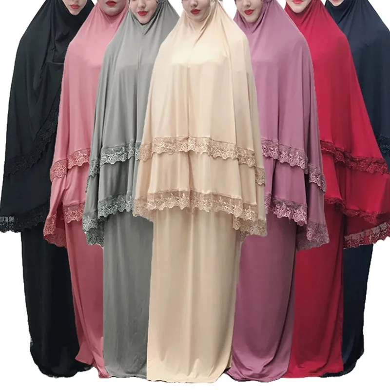 Платье-хиджаб женское из 2 частей, мусульманская молитва, Арабская верхняя абайя, одежда для Рамадана, Женский костюм для поклонения на Ближ...