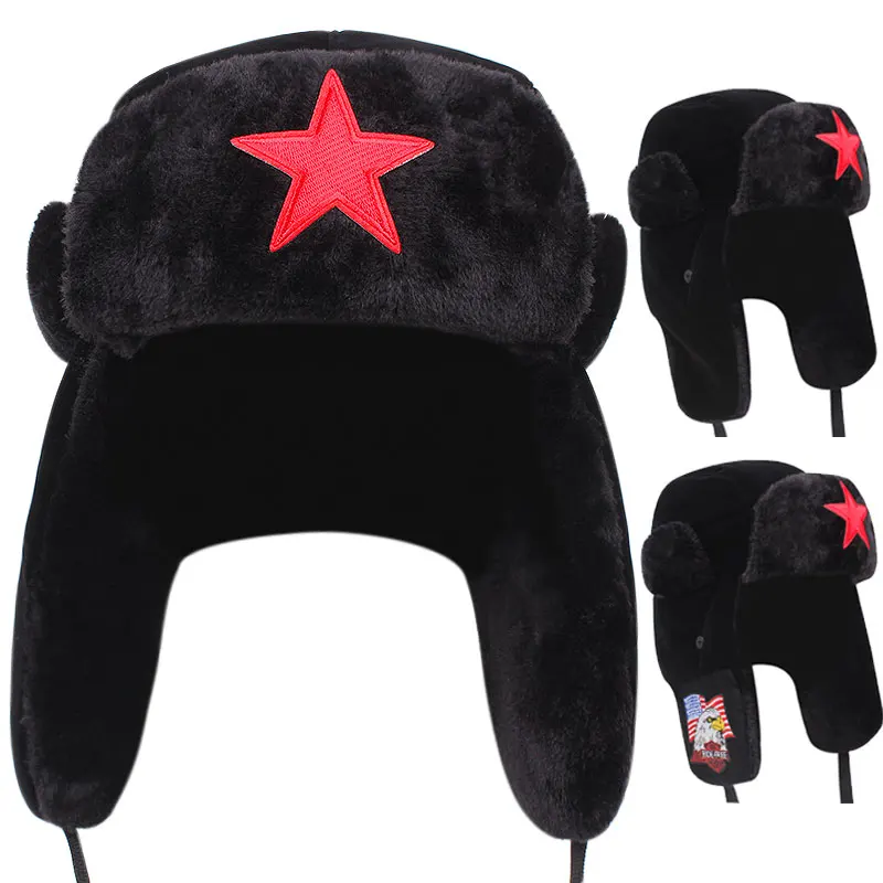 

Шапка Five Star Lei Feng зимняя уличная теплая ветрозащитная с защитой ушей плюс бархатная утепленная Летающая шапка военная шапка для мужчин