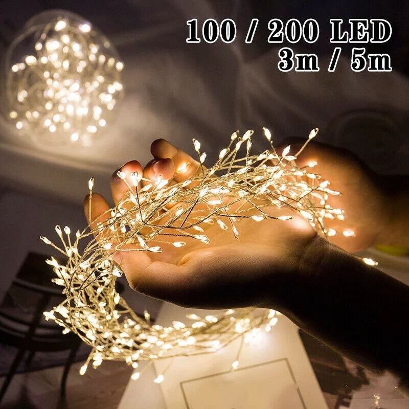 Outdoor Waterproof String Light LED Firecracker Fairy Light 8 Modes Xmas Tree Home Party Holiday Garden Decor USB Garland