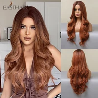 easihair red brown long body wave synthetic wigs for women middle part orange ginger color wigs cosplay heat resistant wigs