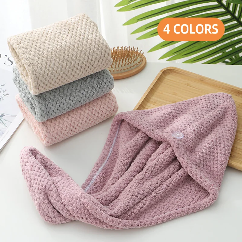 

Dry hair cap coral fleece pineapple plaid shower cap soft thickened breathable dry hair cap