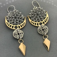 ethnic star moon earrings boho jewelry vintage two tone metal geometric hollow dangle earrings for women