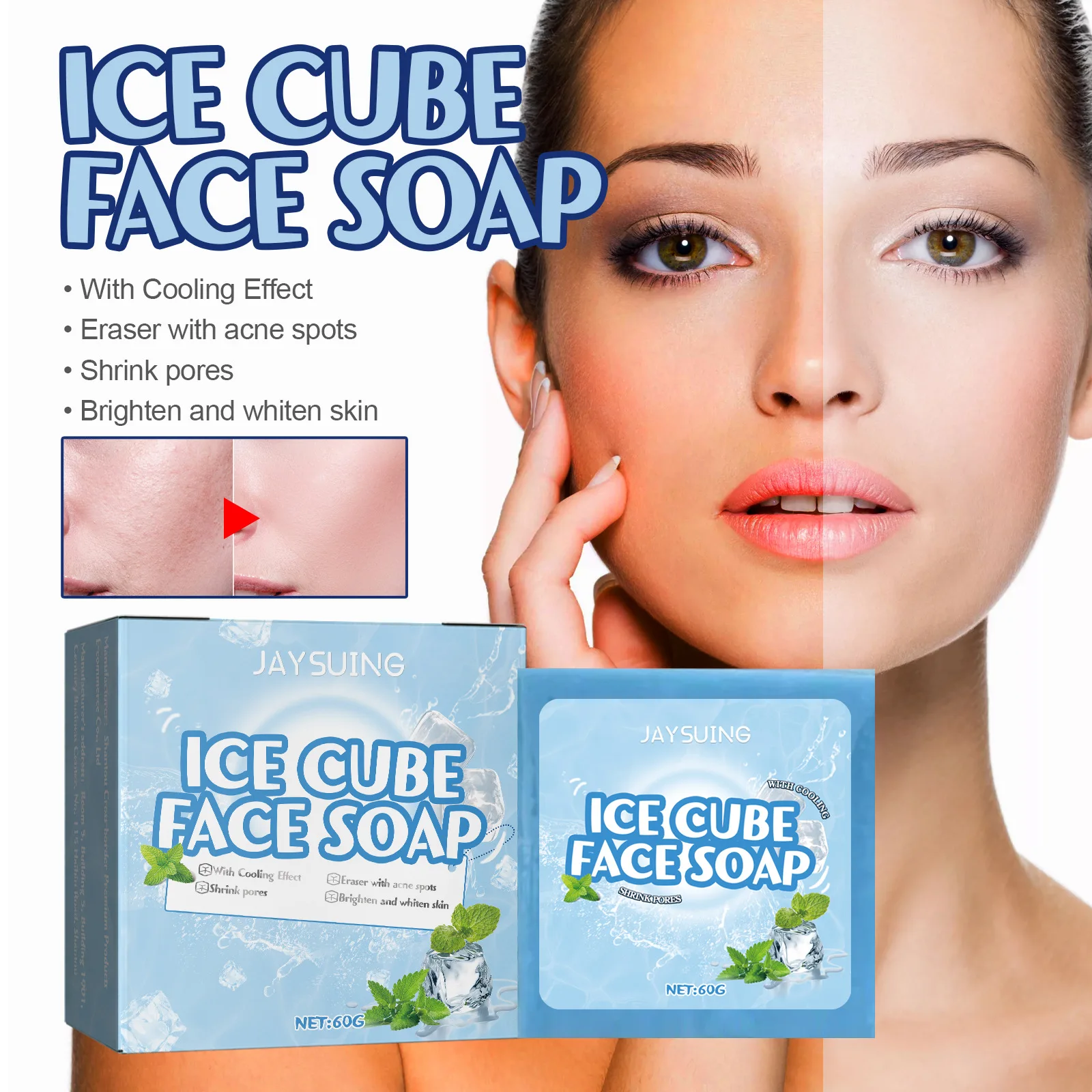 

Facial Soap Face Wash Cleaner Deep Cleaning Oil Control Lighten Acne Marks Spots Pore Minimizer Whitening Facial care 60g