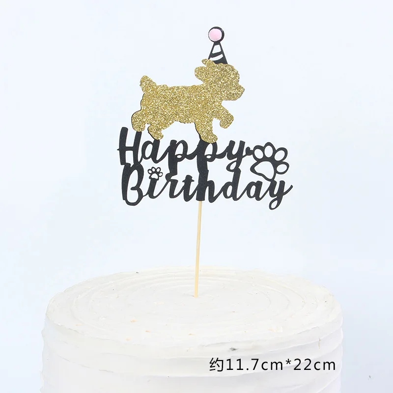 

Gold Pet Dogs Happy Birthday Cake Topper Cartoon Gold Dog Birthday Cupcake Topper for Birthday Party Supplies Cake Decorations