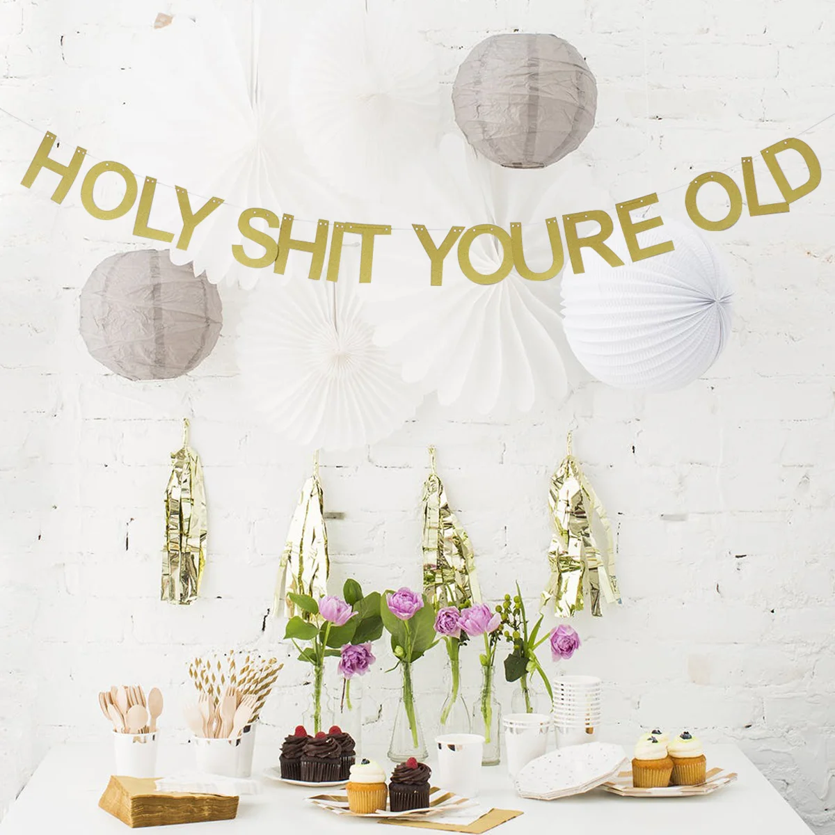 

Holy Youre Old Banner Decorative Hanging Banner Garland Birthday Party Supplies Golden