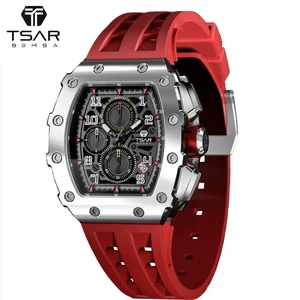 TSAR BOMBA Watch for Men Luxury Top Brand Quartz Tonneau Design 50M Waterproof Sapphire Glass Chrono