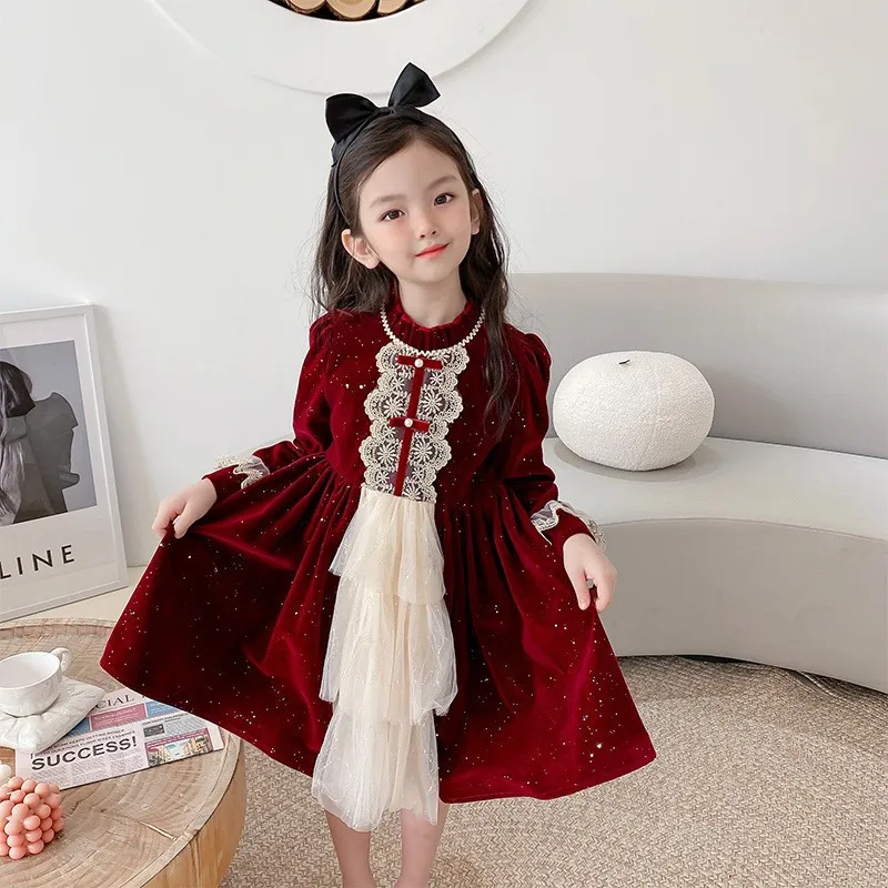 

Детское праздничное платье принцессы в стиле «лолита», на Рождество, Новый Год, красное, Лидер продаж 2022