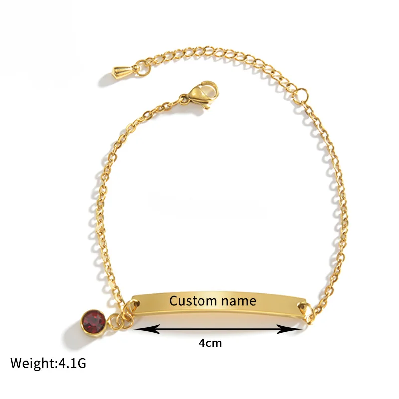 Custom Stainless Steel Titanium  Smooth Curved Zircon Hand Chain Pendant DIY Child Birthstone Bracelet for Boy and Girl