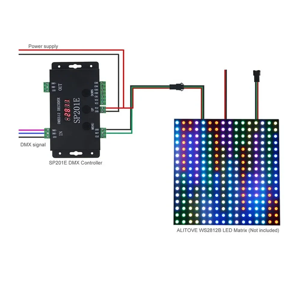 WS2812B WS2811 Декодер контроллера DMX-SPI 99 цветовых режимов SP201E 5-канальный контроллер