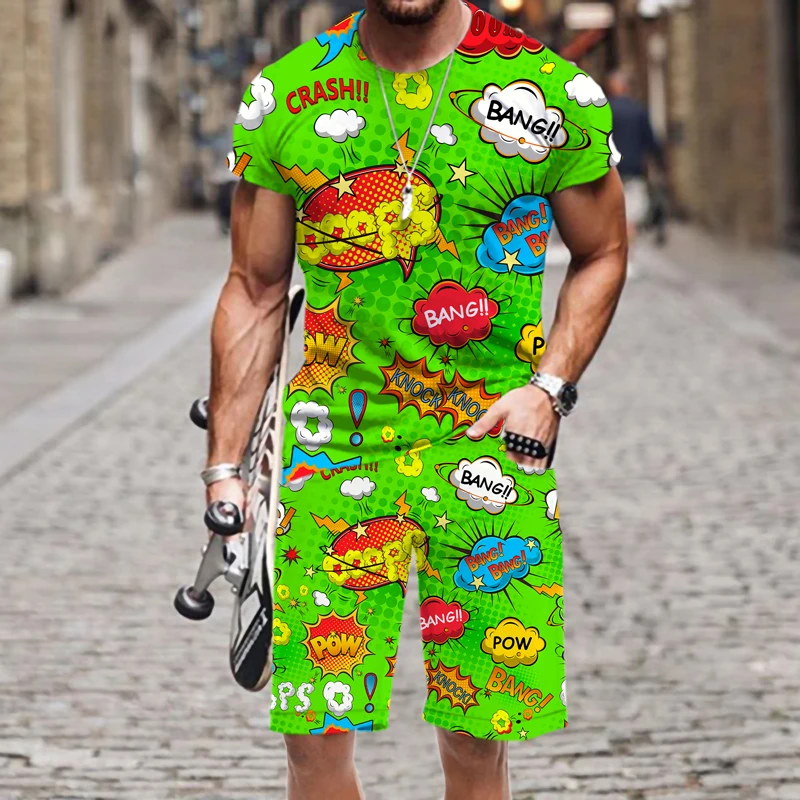 Summer 3D Printed Men's Holiday Suit T-Shirt Shorts Two-piece Fashion Designer Clothing Beach Clothing New Streetwear