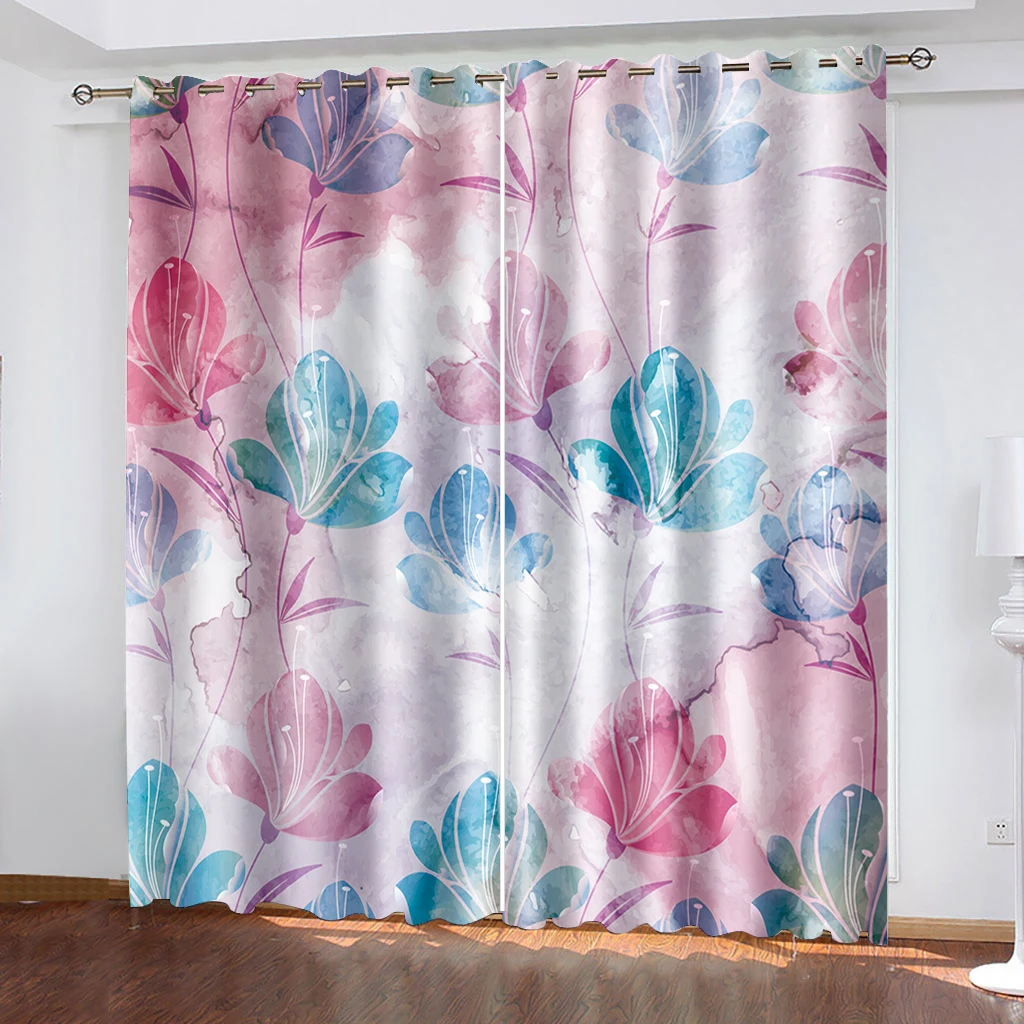 

Floral Blackout Curtains for Living Room Darkening Window Curtains Bedroom Decorative Drapes(2 Panels) Cortinas Para La Sala