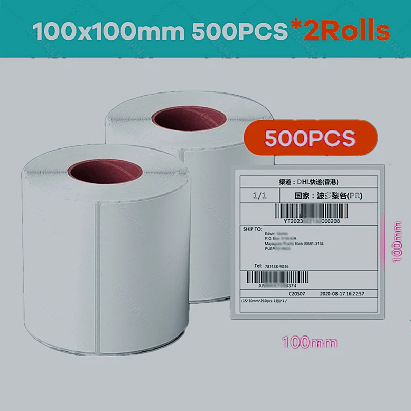 Thermal Label Barcode transport label Blank Barcode Label Direct Print Waterproof Print Supplies 500pcs/Roll Adhesive/4*4*/4*6