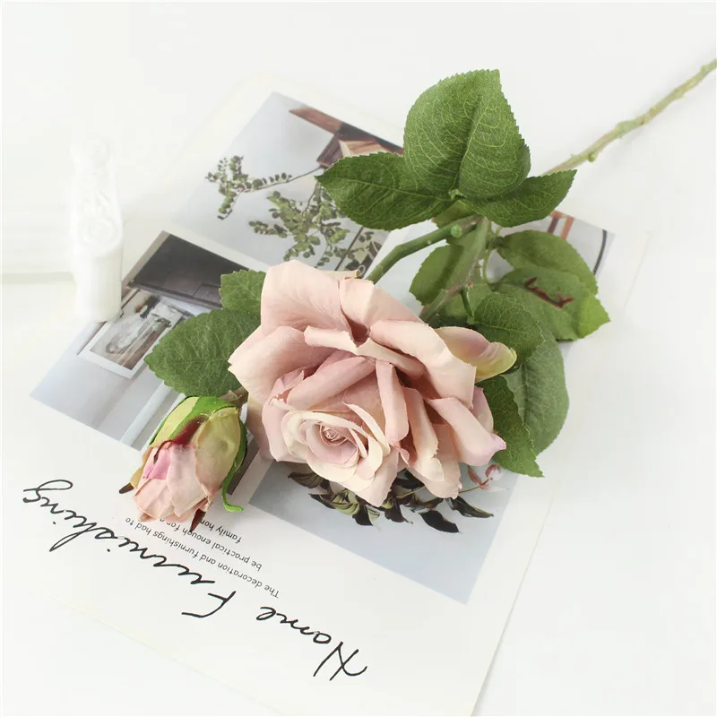 

Большие Искусственные Розы Из Шелка, Розовые, На Ветке, В Вазе, Для Декора Дома, Свадебного Оформления