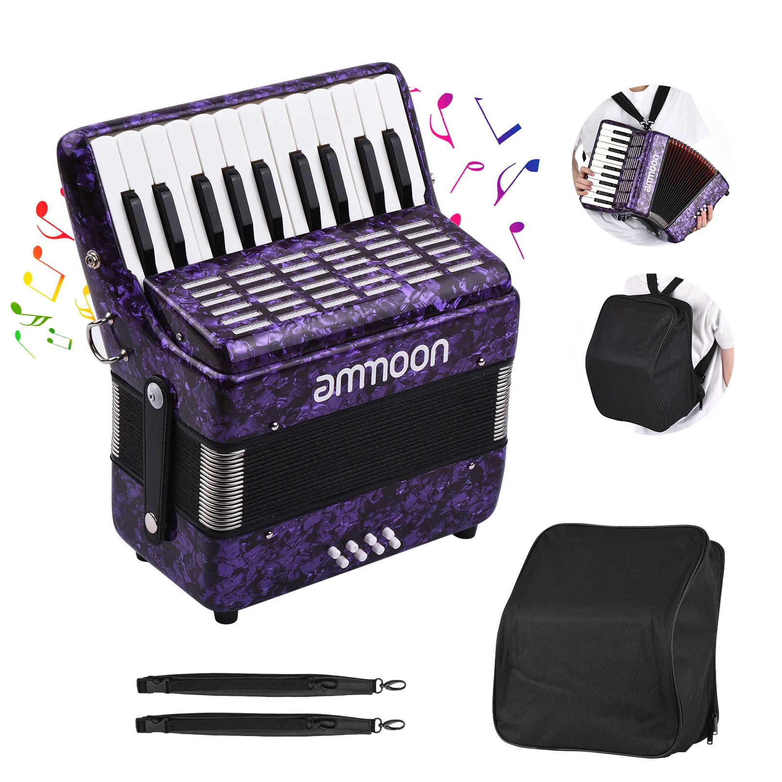 

22-Key 8 бас пианино аккордеон Образовательный музыкальный инструмент для детей с регулируемыми лямками Gig Bag Аксессуары