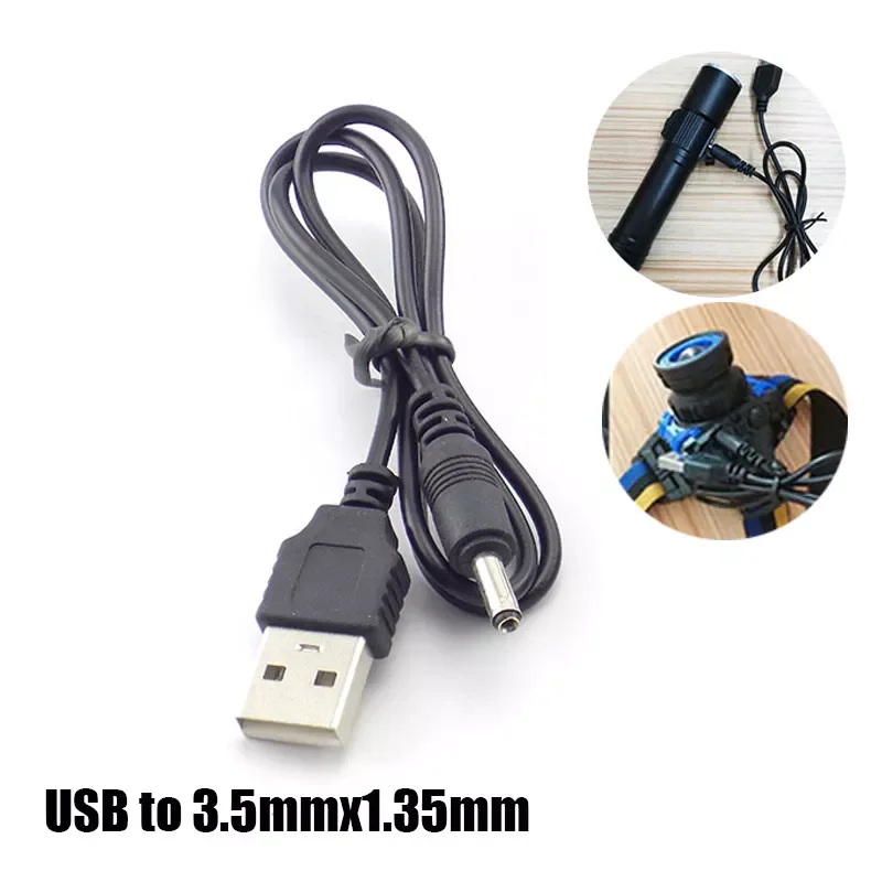 

NEW2022 Universal DC 3.5mm Power Cable USB Charger charging Cable adapter for 18650 rechargeable batteries head flashlight torch
