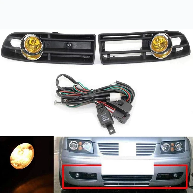 

Front Bumper Grill Yellow Fog Light for Jetta Bora MK4 1998-2004 with LED Fog Lamp Day Running Light