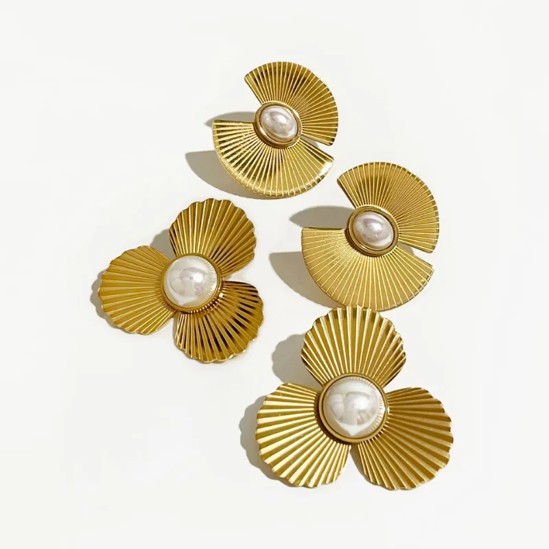 

Minar Unique Design Metallic Flower Petal Dangle Earrings for Women 18K Gold Plated Stainless Steel Irregular Sector Earring