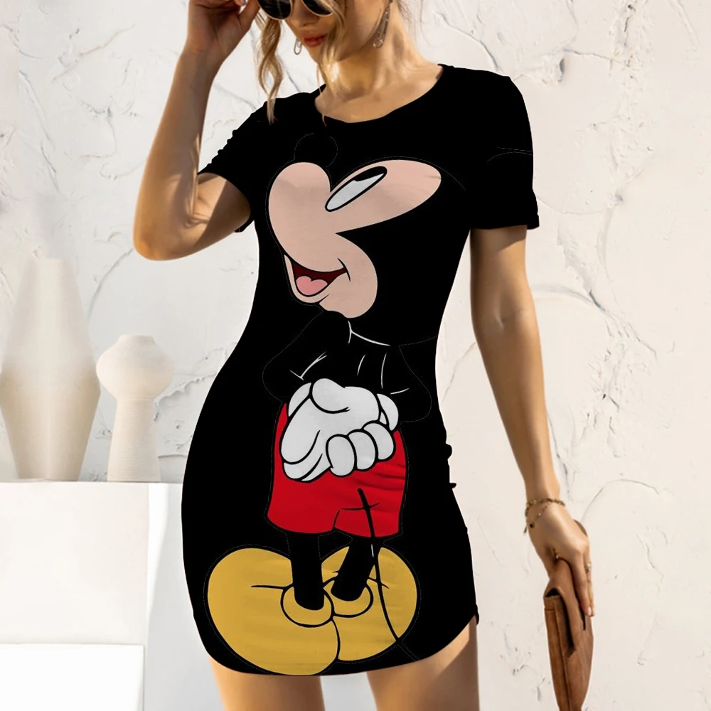 Vestidos Elegantes para mujer, Top Sexy ajustado de Minnie Mouse, vestido informal con estampado de dibujos animados de Disney, Mickey 5XL, 2022
