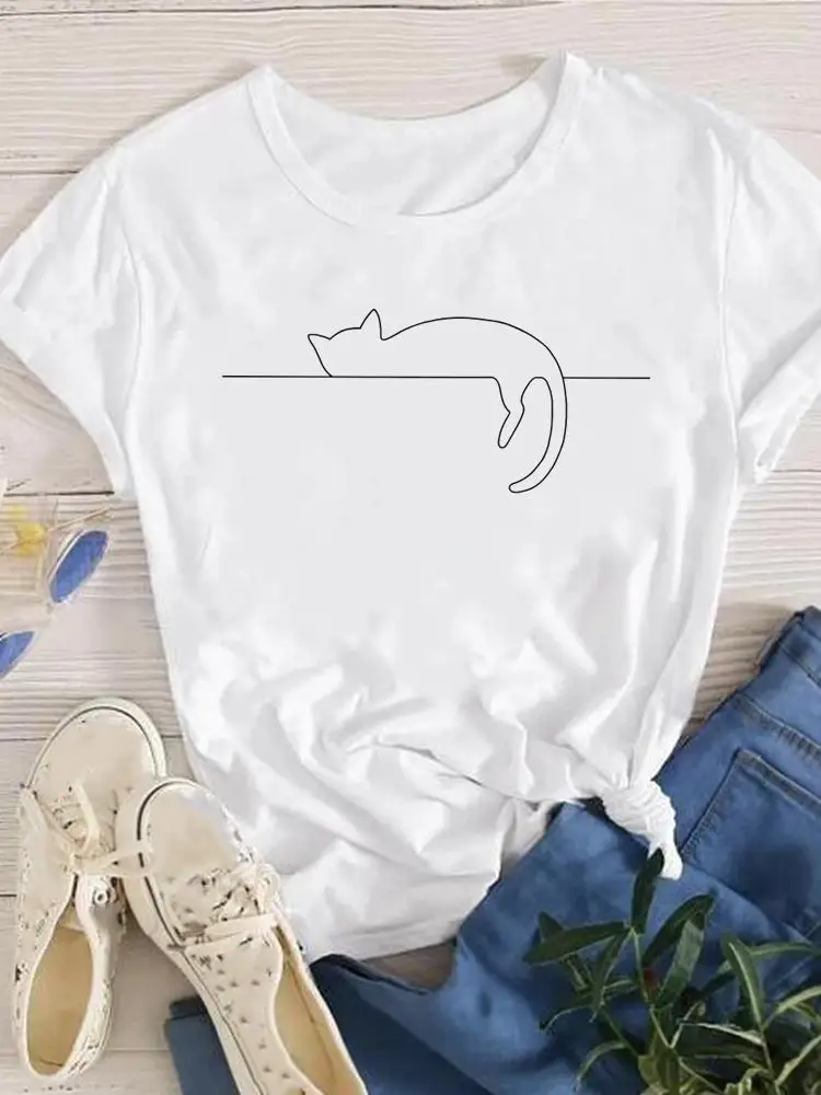 

Женская летняя одежда с принтом, футболки, одежда с коротким рукавом, модная Новая Милая повседневная женская футболка с рисунком кошки