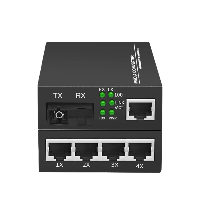 4 Port RJ-45 Gigabit Ethernet to WDM SC Single Mode Fiber Media Converter Built-in Moduleto UTP Cat5e Cat6 100M AutoSensing Set