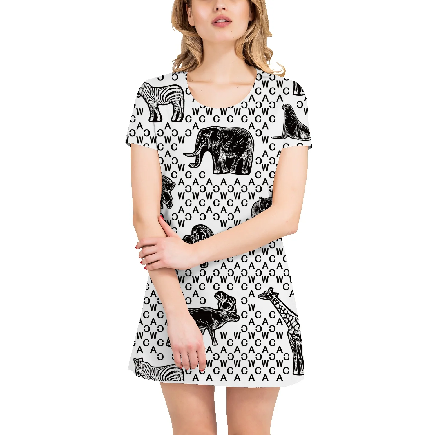 

Pet Elephant Dog Animal T-Shirt Dress 2022 Casual Mid-Length A-Line Skirt Fashion Versatile Short Sleeve Girls Large Size Dress