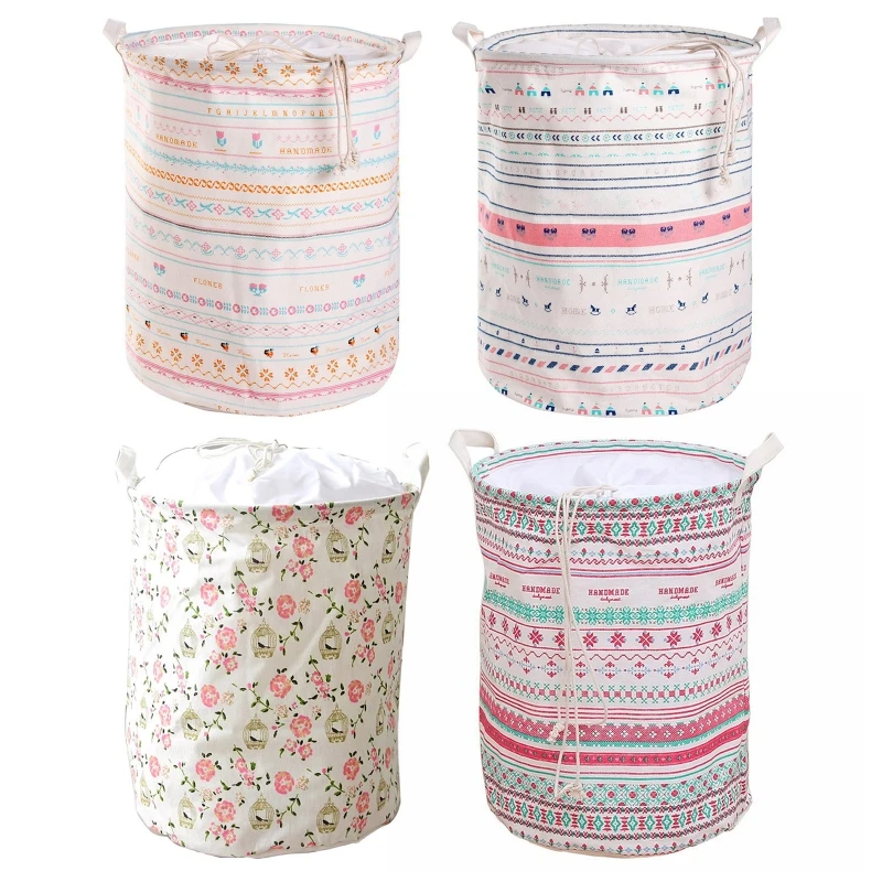 

Laundry Storage Bucket with Handle Dirty Clothes Drawstring Dustproof Organizer for Home Dormitory Bathroom Decoration