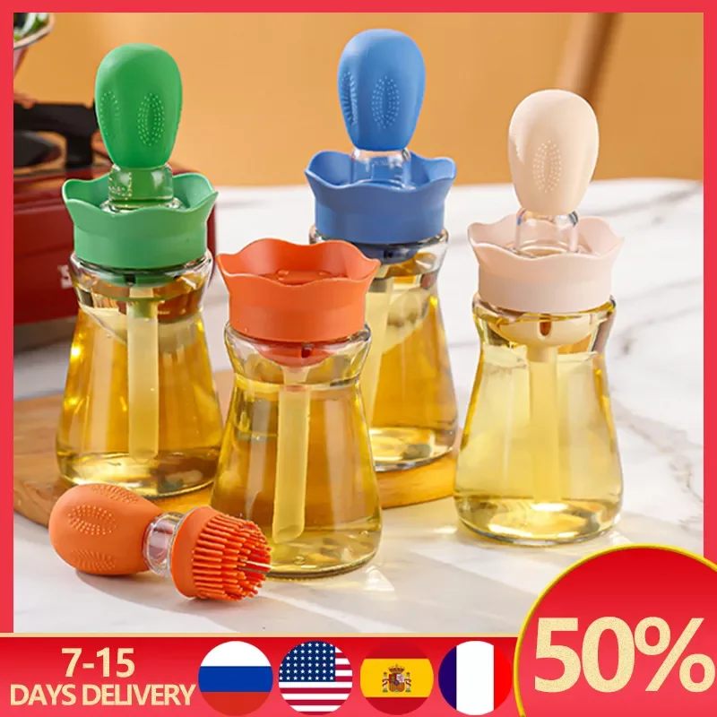 

NEW2023 Oil Bottle with Silicone Brush Spray Baking Barbecue Grill Dispenser Cookware Bbq Tool Kitchen High Temperature Resistan