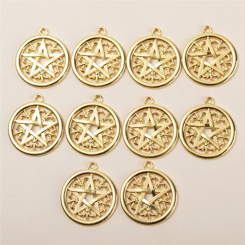 

10 шт./лот Подвески в виде круглых звезд золотого цвета, ожерелье ручной работы «сделай сам» для изготовления ювелирных изделий, аксессуары