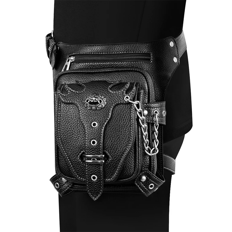 

DAEYOTEN Punk Waist Pack Male Tactical Leg Bag Motorcycle Fanny Pack Metal Chain Waist Bag Men's Retro Designer Hangbag ZM1295