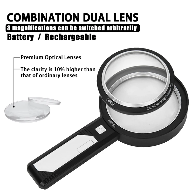 

Ручное увеличительное стекло, 8 светодиодов, 5x10x15x, съемный оптический объектив, увеличительное стекло с подсветкой, стекло для чтения, для р...