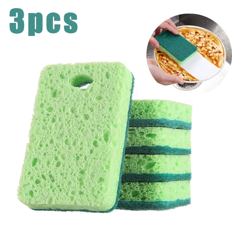 

3pcs Dishwashing Sponge Double-sided Wood Pulp Cotton Sponges Scouring Pad Wiping Rags Kitchen Item Dish Cleaning Cloth