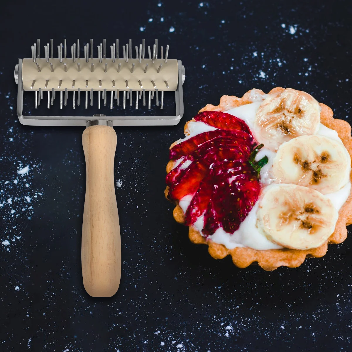 

Pizza Docker Tool Roller Baking Dough Metal Needle Punch Pie Wooden Pastry Fashion Kitchen