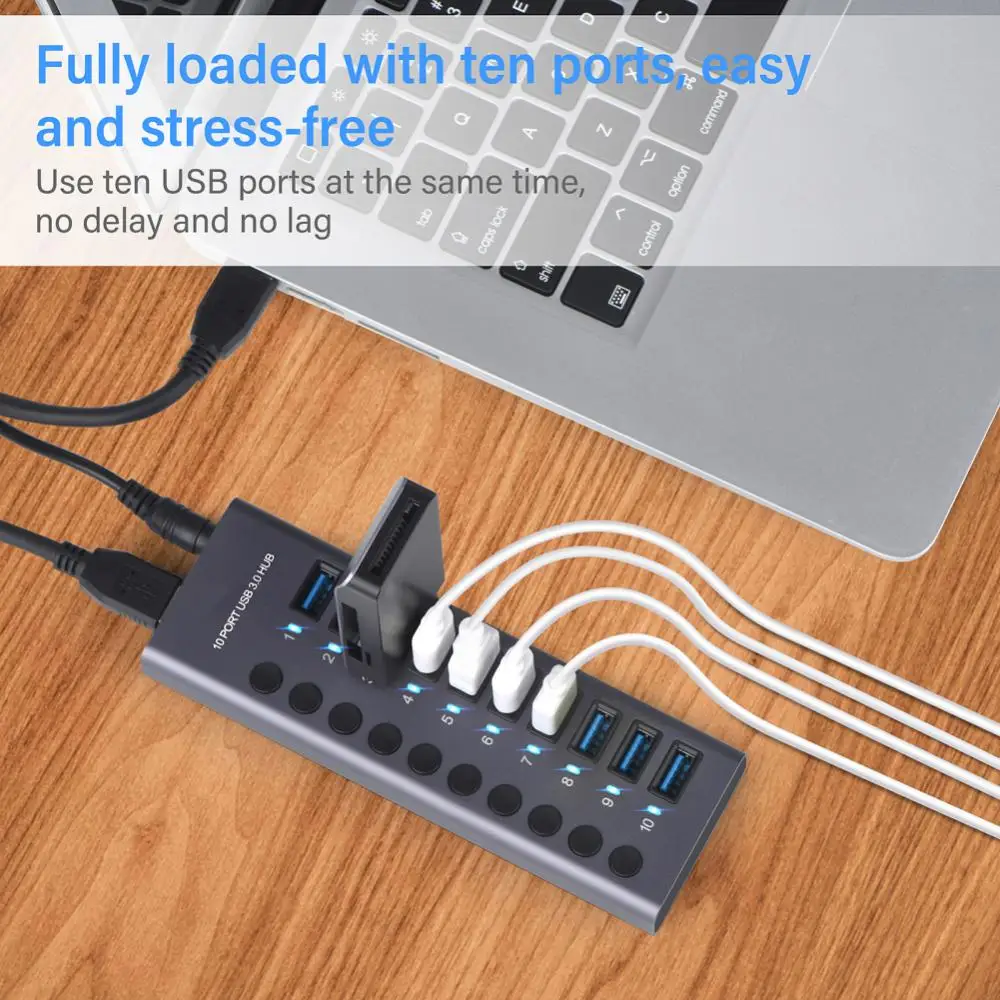 

RYRA Aluminum Alloy Multi-port USB3.0 Hub HUB Docking Station With Independent Switch High Current USB Splitter For Macbook