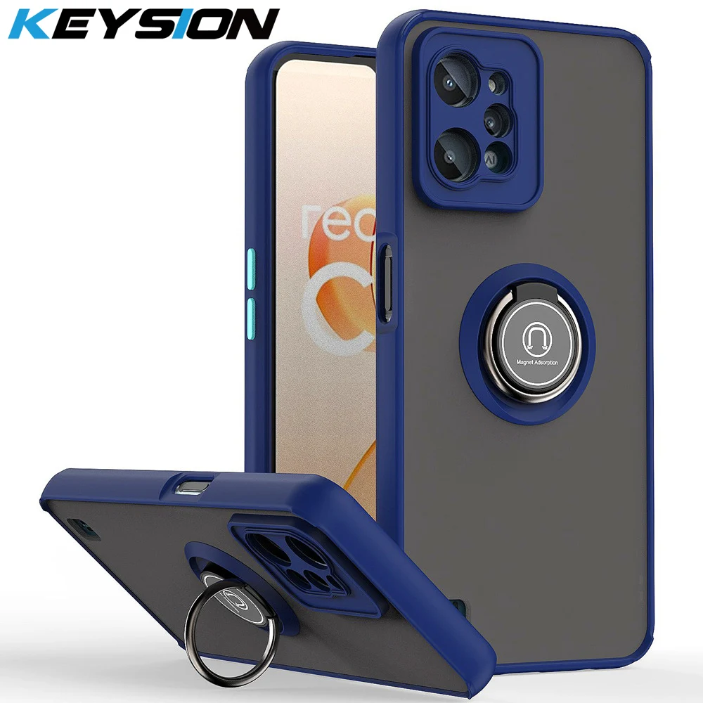 

Модный матовый чехол KEYSION для Realme C31, силиконовый + поликарбонатный Прозрачный ударопрочный чехол-подставка с кольцом для телефона OPPO Realme C31