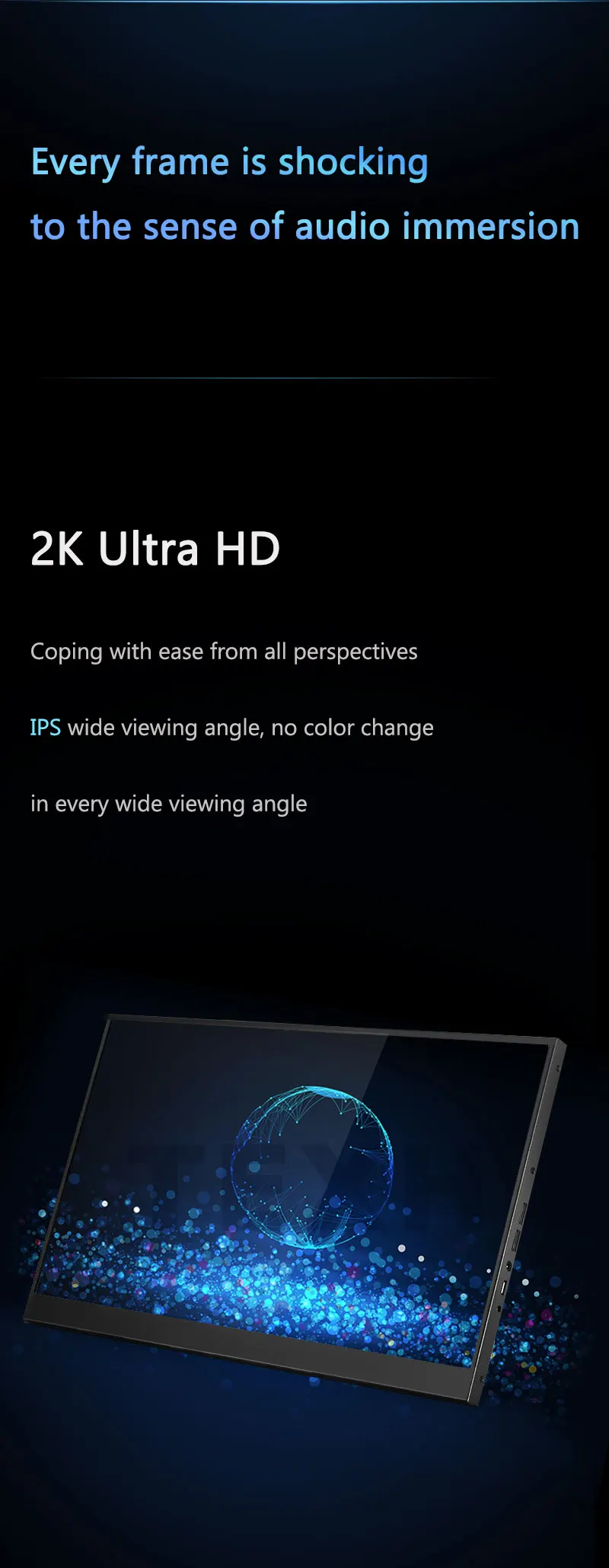 Портативный монитор 16 дюймов 2K 144Гц 100% sRGB 500кд/м² HDR IPS Type-C HDMI экран расширенный для ноутбука ПК Расширяемый двойной дисплей.