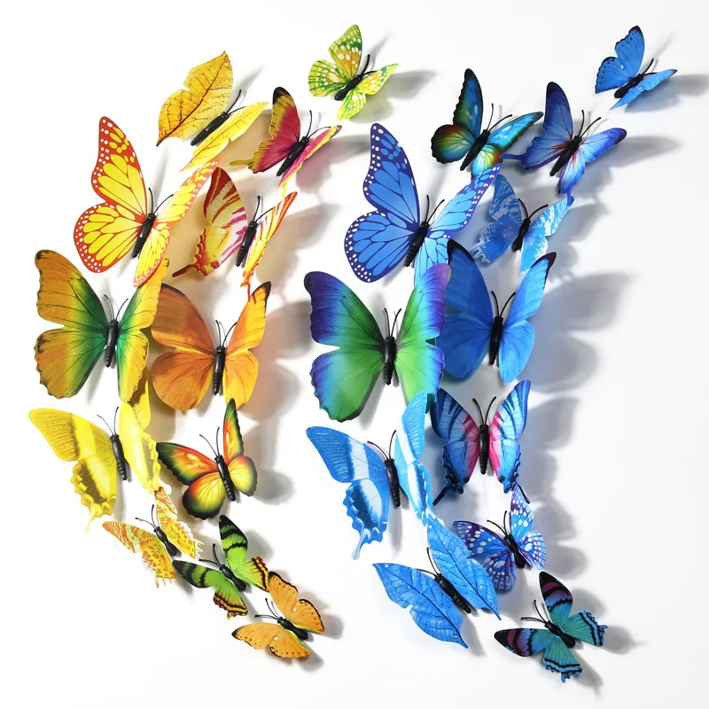 

12Pcs Christmas Butterflies Wall Sticker For Home Decor Magnet Fridage Decals Bedroom Rooms Kitchen Closets Wedding Decoration