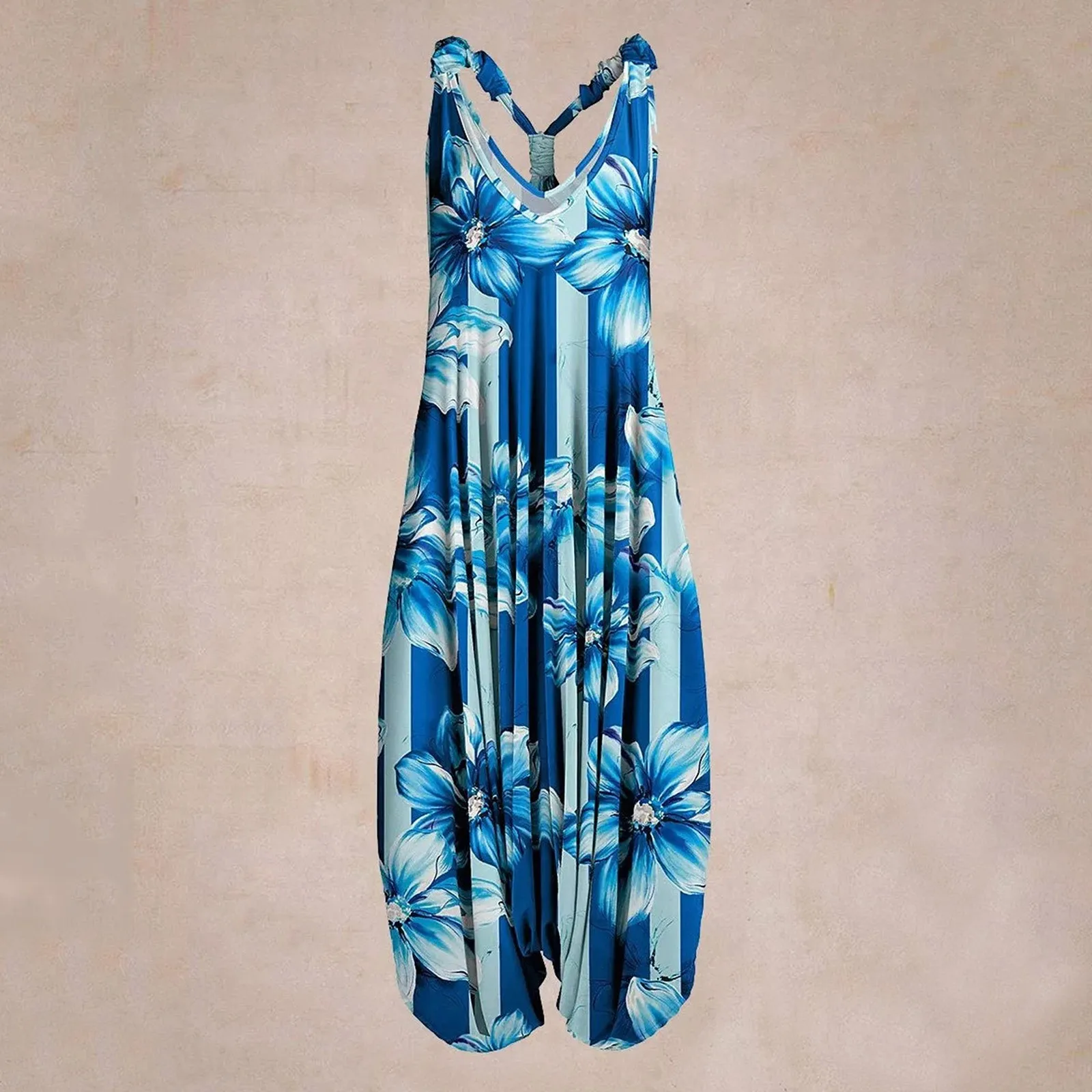 

Женский винтажный комбинезон на бретельках, с цветочным принтом