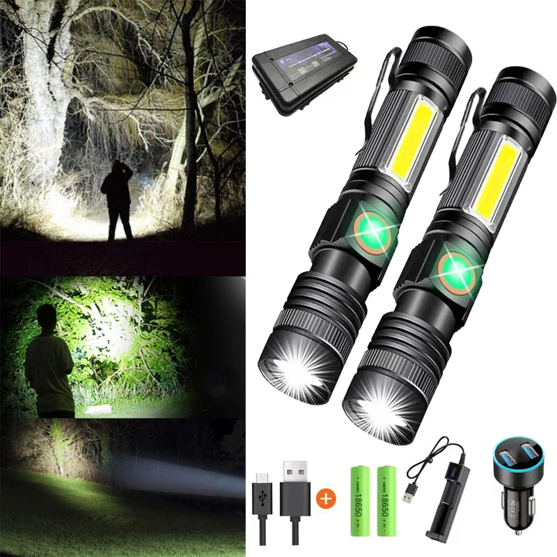 

Super Powerful 18650Battery Flashlight Portable USB Rechargeable COB Light Waterproof Zoom Camping Lamp Flashlights with Magnet