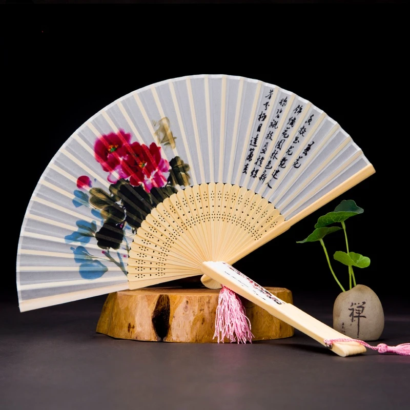 

Folding Fan Chinese Ancient Style Ventilador Classical Ventilateur Tassel Bamboo Fan Abanicos Para Boda Gift Summer Portable