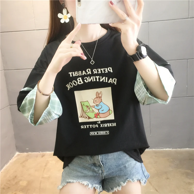 Футболка женская клетчатая в стиле пэчворк