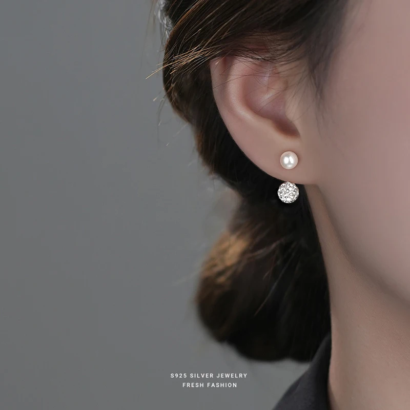 Женские серьги-гвоздики из серебра 925 пробы с жемчугом