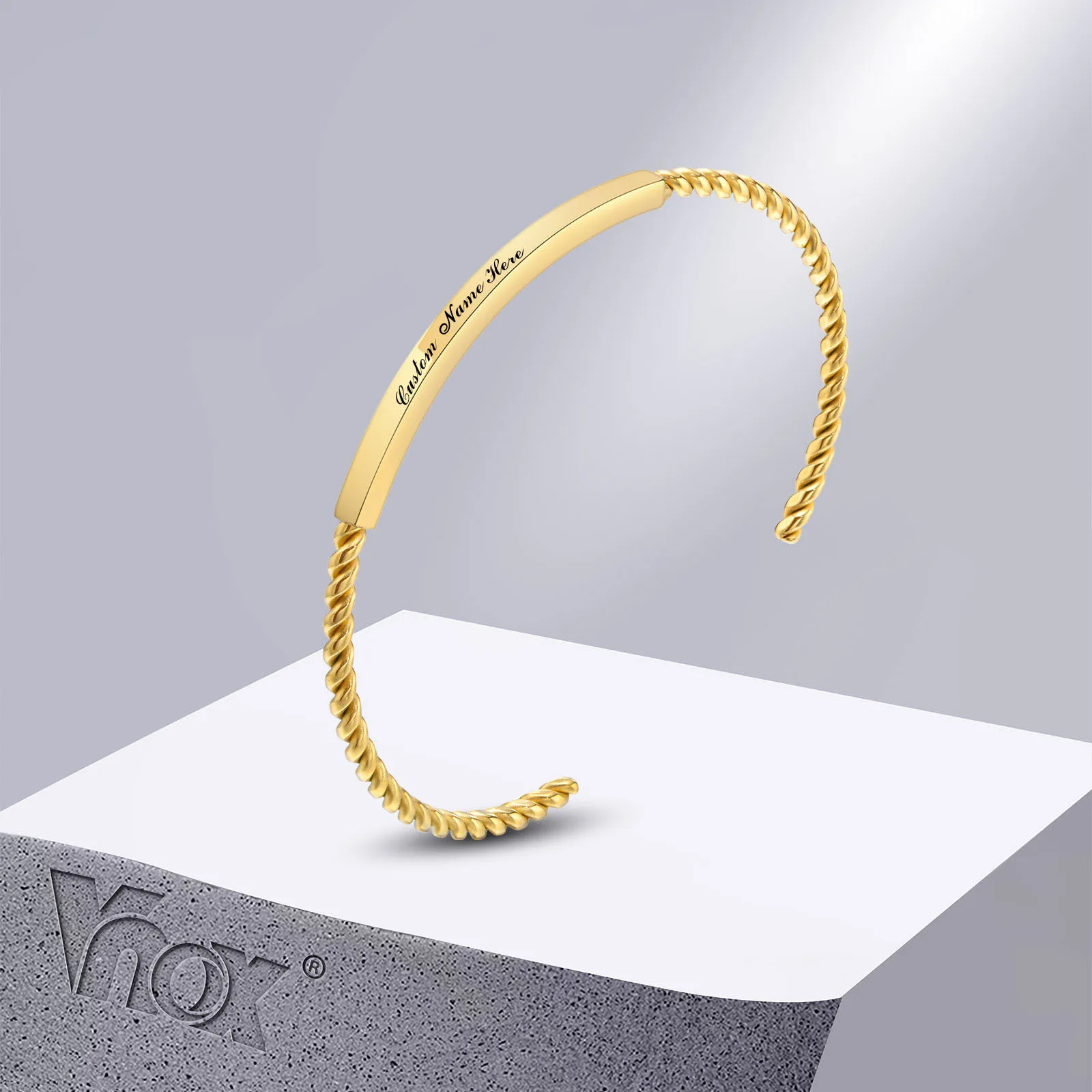 Vnox тонкий браслет 3 мм, бесплатный персонализированный браслет с именем даты, стильный браслет с витой веревкой, подарок для нее