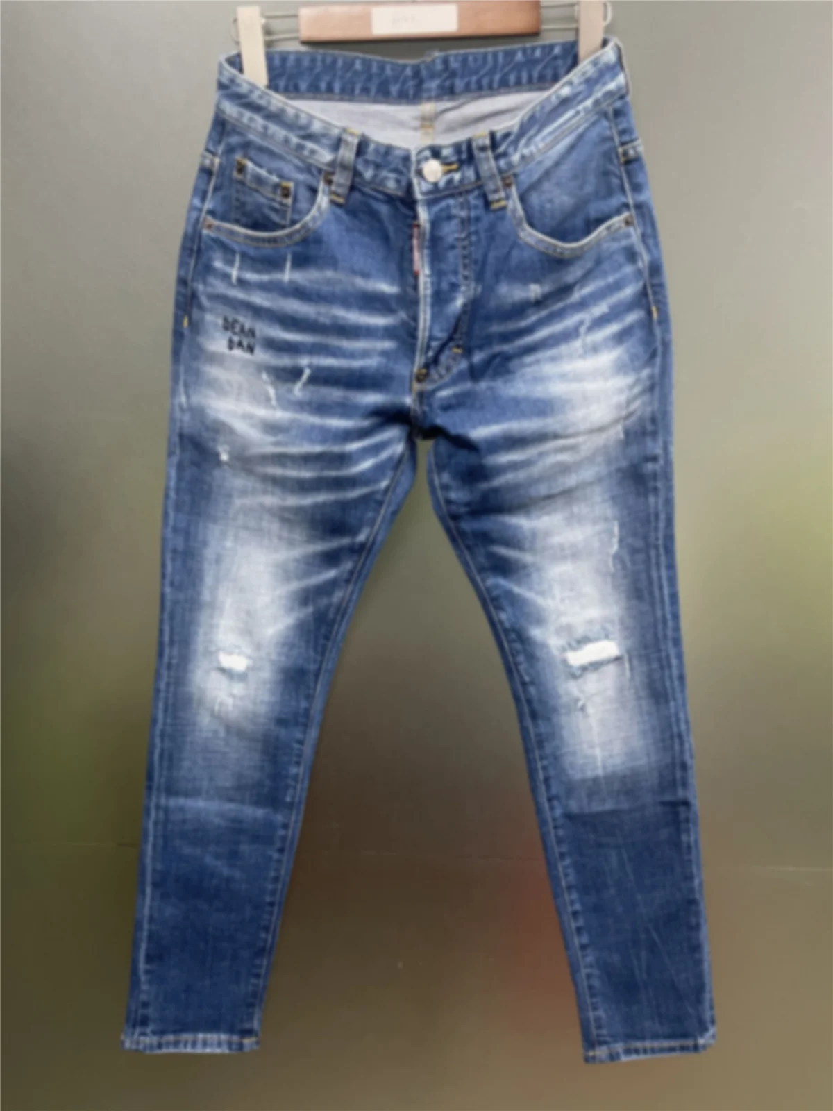 Осень 2024 новые мужские джинсы D2 потертые шлифовальные отверстия облегающая