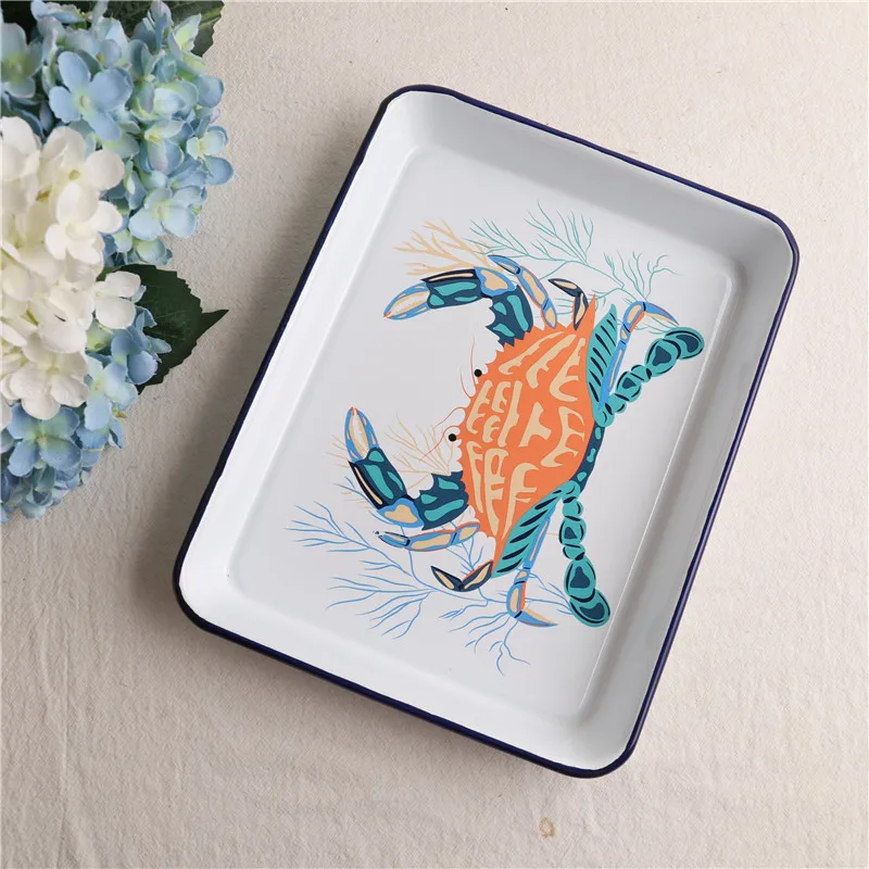 

Crab Motif Rectangle Enamel Tableware Tray