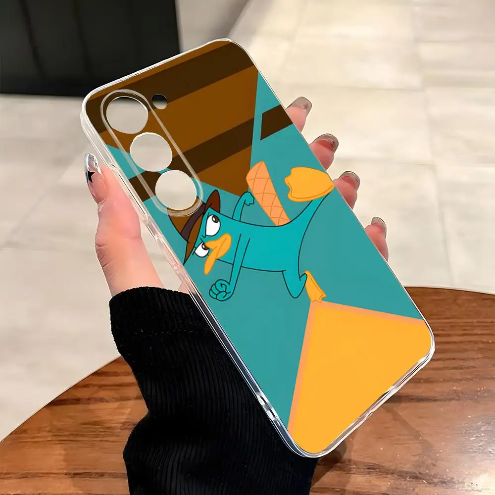 Фото Чехол для телефона с изображением персонажа Пери Платипуса для Samsung S26 S25 Plus S24 Plus S22 Ultra S23 FE S21 Plus S21 Ultra, прозрачный чехол №3